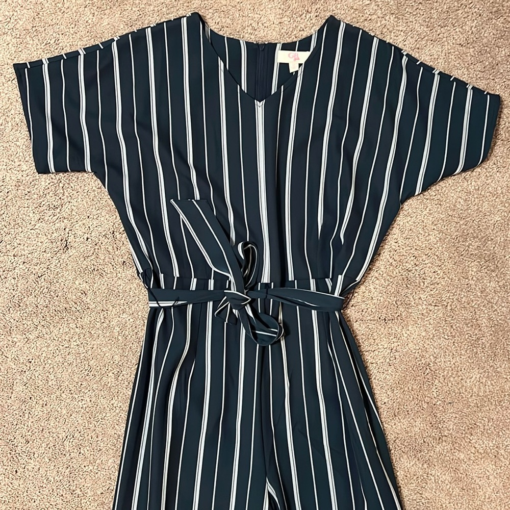 One piece jumpsuit, size 16, from Von Maur, worn once, navy and white